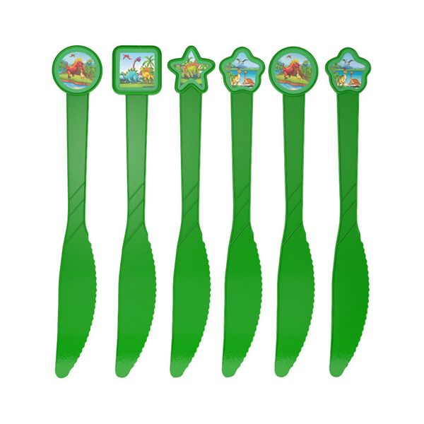 

6pcs/set new cartoon dinosaur theme disposable knives for kids happy birthday party tableware green plastic knife party supplies