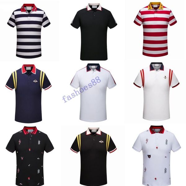 

2020 лето дизайнер бренд одежды мужчины ткань полосатый рукав поло вышивка пчела футболка отложным воротником повседневная женская футболка, White;black