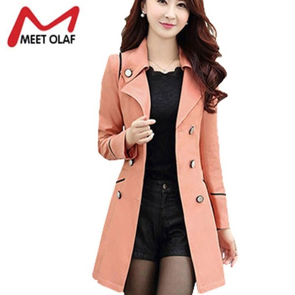 

coat women 2018 turn down collar casual trench coat female solid long slim double breasted coats, Black