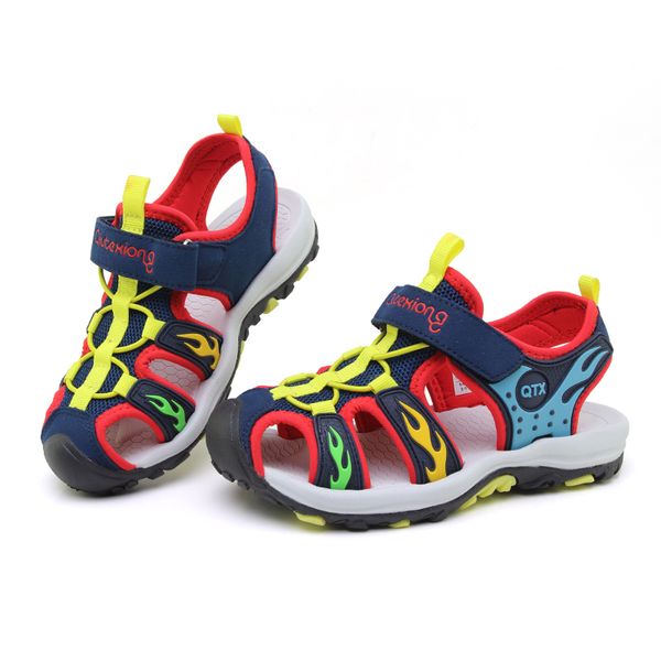 

ulknn мальчики закрытый носок дышащая сетка детская обувь sandalia infantil летние мальчики сандалии кожаная обувь для детей пляжные сандали, Black;red