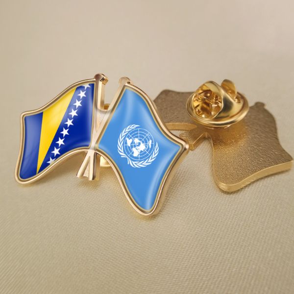 

united nations and bosnia and herzegovina crossed double friendship flags lapel pins, Gray