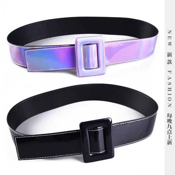 

2020 new women's belt laser decoration non-porous belt, Black;brown