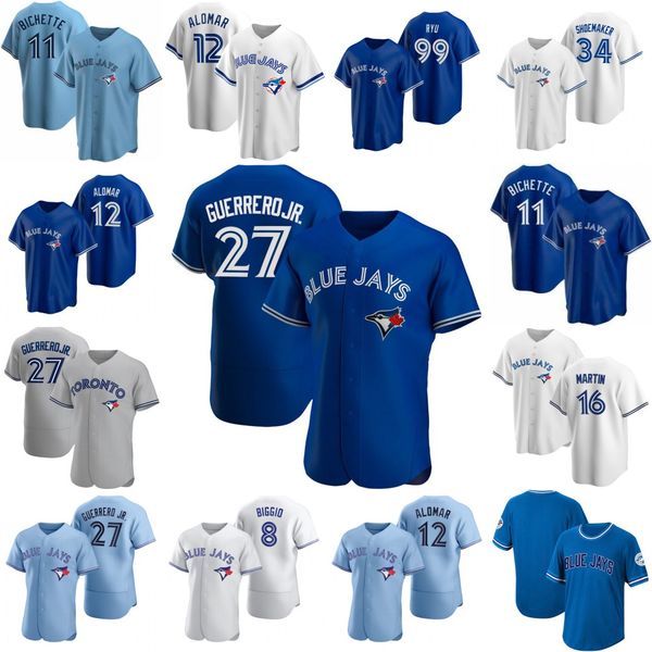 

27 vladimir guerrero jr. 2020 new jerseys bo bichette hyun-jin ryu austin martin matt shoemaker roberto alomar devon travis alomar, Blue;black