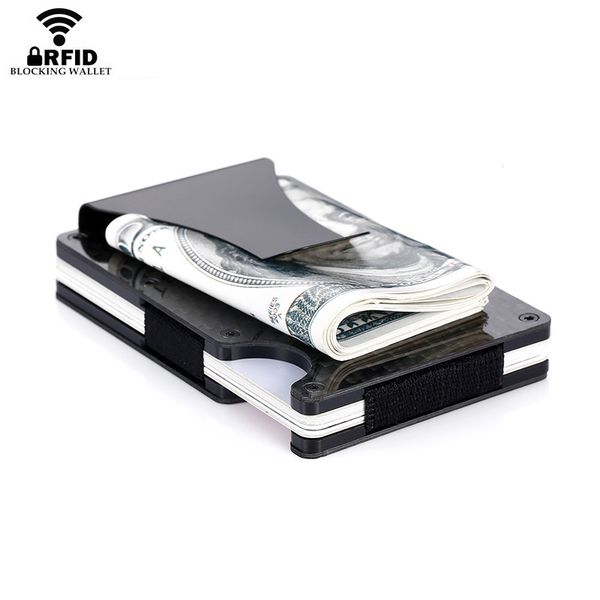 

minimalist wallet carbon fiber holder aluminum metal anti rfid blocking business bank id card holder for men, Red;black