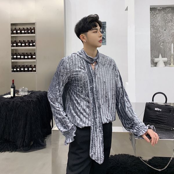 

camisa masculina casual shirt male women stripe dress shirts men shirt velvet tie collar long sleeve couple 2019 spring clothing, White;black