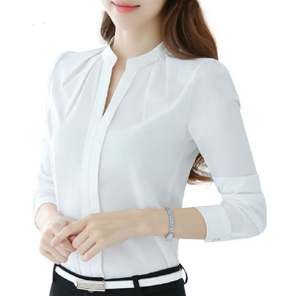 

blouses for women ladies designer autumn spring office shirt v neck long sleeve solid casual blouse wear solid 3colors blusas, White