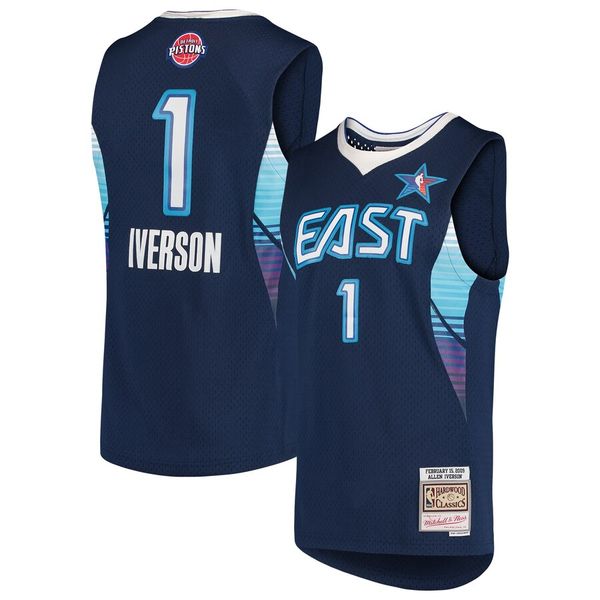 

men eastern conference 1 allen iverson mitchell & ness navy hardwoods classics 2009 nba all-star swingman jersey, Black;red