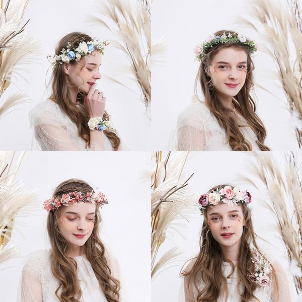 

adjustable flower headband hair wreath floral garland crown halo headpiece with ribbon boho wedding festival