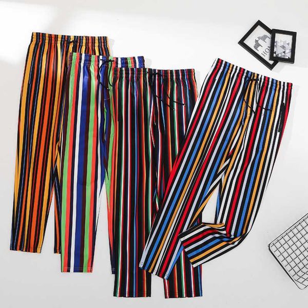 

2020 new england style pants 2020 streetwear summer loose trousers pantalon joggers thin section hight waist stripe printed pant, Black