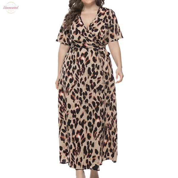 

plus size deep v neck leopard print shirt dresses wrap elegant dress women 2020 spring fashion long sleeve belted casual dresses, Black;gray