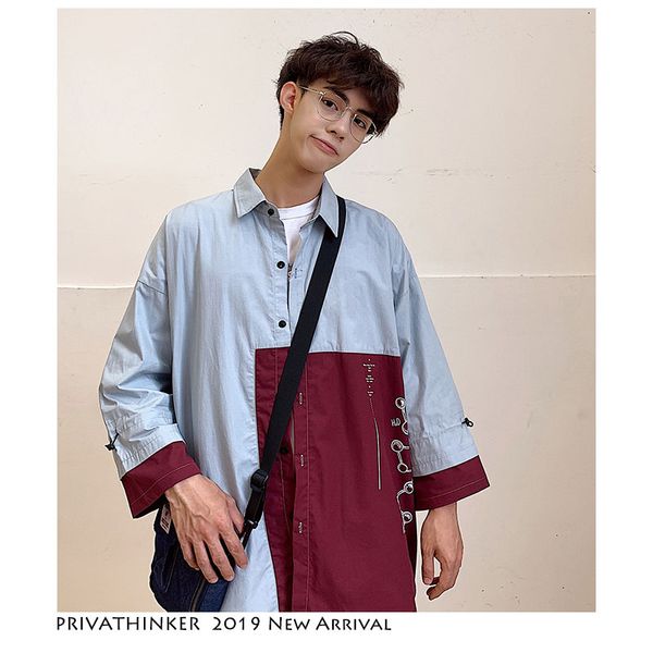 

japan men casual shirt streetwear 2019 mens shirts casual oversize korean male pockets shirt summer, White;black