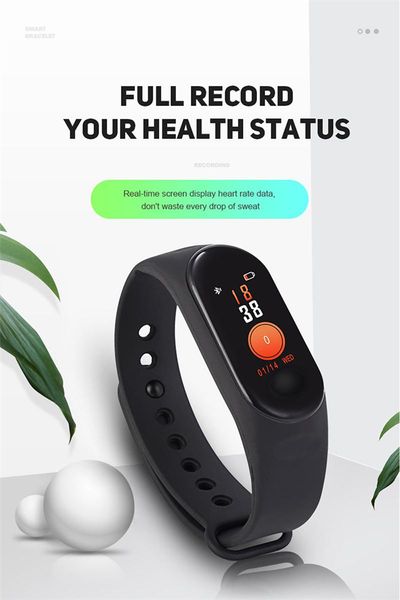 

m4 smart bracelet fitness tracker pedometer watch band heart rate blood pressure monitor sleep monitor smart wristband for android ios