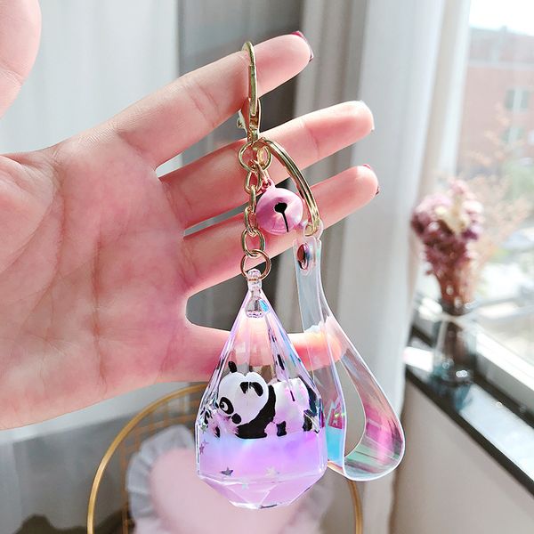 

2020 cute panda milk bottle keychain moving liquid quicksand creative drift bottle keyring waistband for women bag pendant, Silver