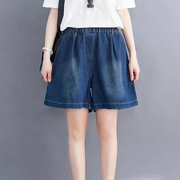 

women jeans denim shorts bottoms big loose oversized elastic waist bleached retro fashion casual for spring summer bo17411519, Blue