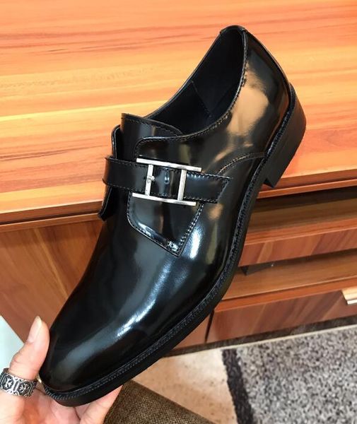 

[orignal box] h mens leather gentleman oxfords business casual breathe buckle strap wedding shoes size 38-45, Black