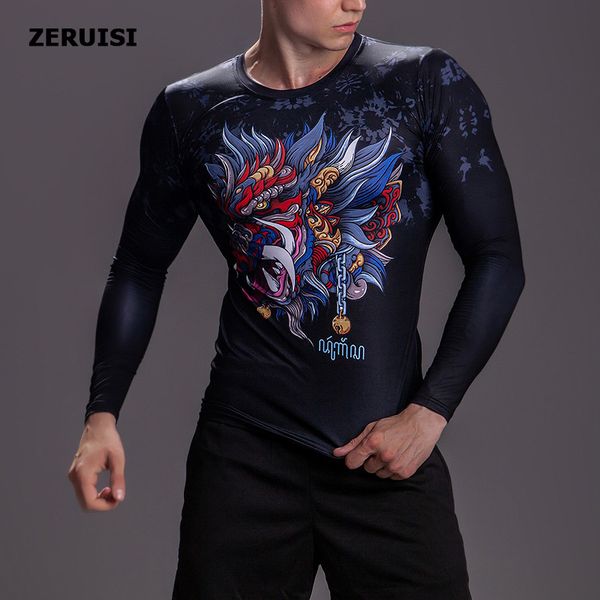 

new arrival 3d printed t shirts men compression shirt costume long sleeve for male fitness hip hop clothing y200104, White;black
