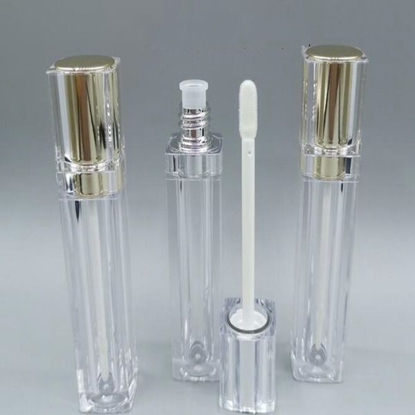 

2020 new 8ml gold empty lipgloss tubes square clear lip gloss tube liquid lipgloss refillable bottles plastic lip gloss packaging containers