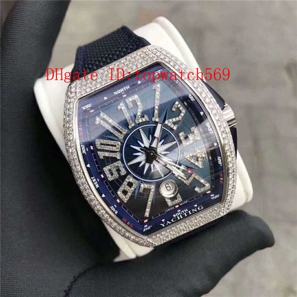 

2019 vanguard yachting v45 watch luxury diamond watch swiss automatic 28800 vph date sapphire tonneau 316l steel case nylon rubber strap, Slivery;brown