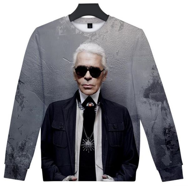 

karl 3d digital print mens designer hoodies lagerfeld fashion long sleeve round neck mens cool sweatshirts, Black