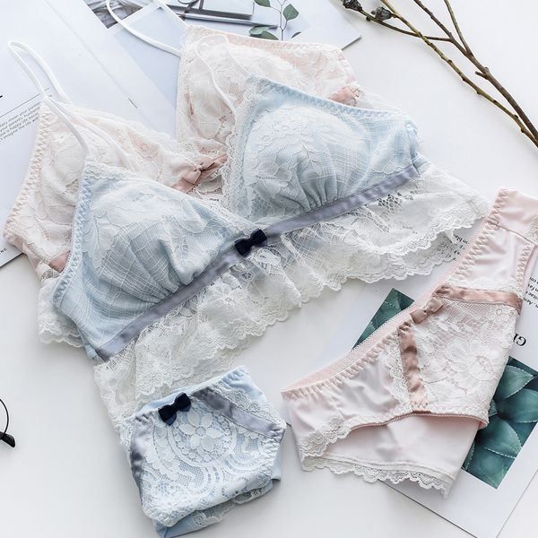 

beautiful lace trim women's japanese bra & panties set wiresoft underwear sleep intimates set lolita, Red;black