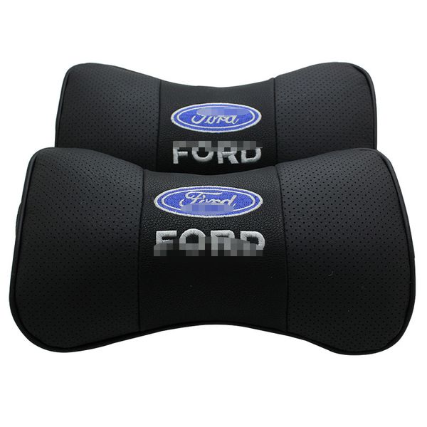 

2pcs car headrest pillow black leather look seat neck rest cushion for ford