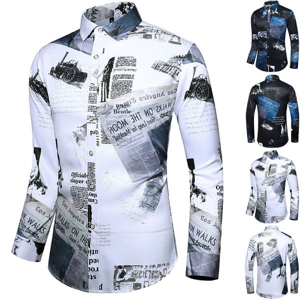 

wild fashion shirt casual men's casual printing colorful slim long sleeve dress shirt blouse camisas#816, White;black