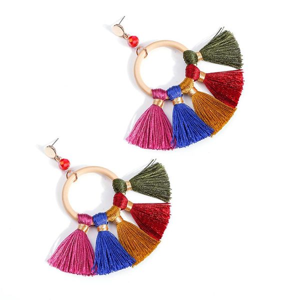 

manilai big circular dangle earrings handmade with wide tassels earrings bohemian jewelry statement drop earring ethnic girl, Silver