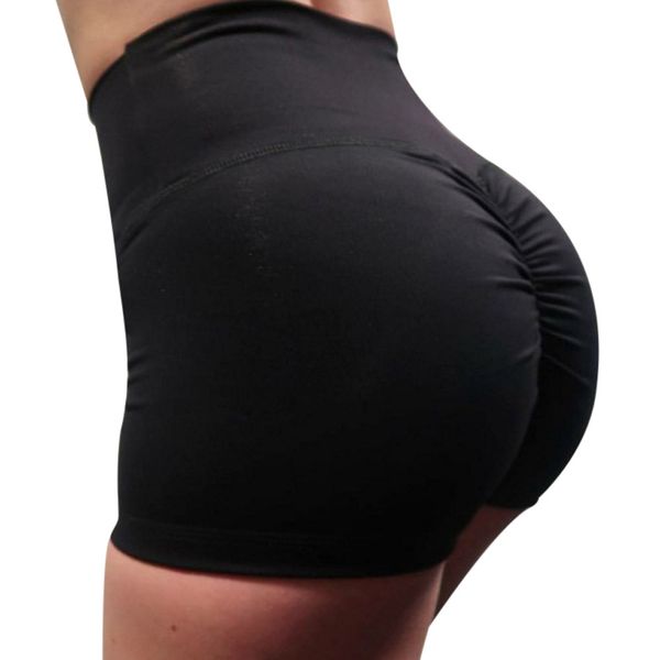 

polyester shorts women high waist solid slim fold elasticity comfortable push up streetwear girl shorts fitness #n, White;black