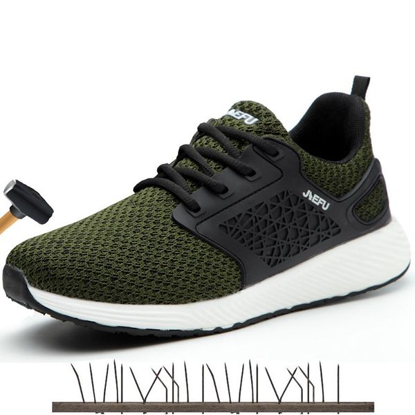 

work & safety zapatillas hombre safety shoes flying woven lightweight mesh steel head anti-smashing anti-piercing boots, Black