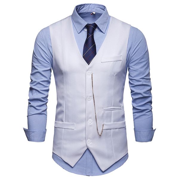 

2019 new arrivals gentleman dress suit vest casual sleeveless jacket slim homme waistcoat gilet business man vest dropshipping, Black;white