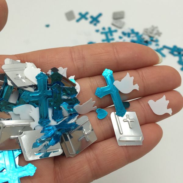 

girls boys first holy communion confetti party table decoration pink blue cross bible white dove supplies