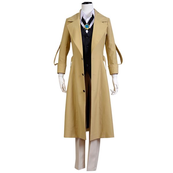 

new bungo stray dogs dazai osamu cosplay carnaval costume halloween christmas costume full sets:vest+jacket+shirt+tie+pants+belt, Black