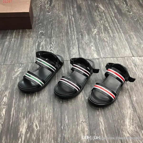 

original single quality men's brand sandals imported leather shoes men's casual and simple flat slippers beach shoes, Black
