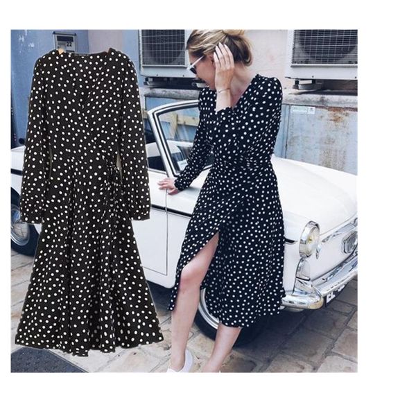 

женская одежда платья женщина женщины mid теленок 2019 лето женщины польки шифоновое платье женщины длинное платье vintage вельвет цветочные, Black;gray