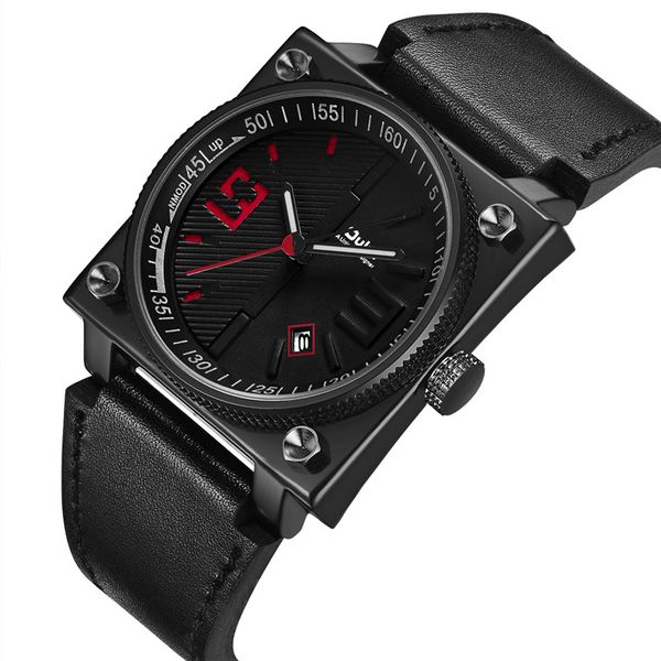 

oulm square dial casual watch wide strap genuine leather wristwatch men's auto date 3bar waterproof male quartz watches, Slivery;brown