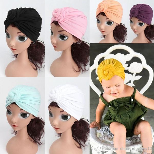 

ins kids knot turban hats children simply solid head wraps infant india hats baby winter beanie, Yellow