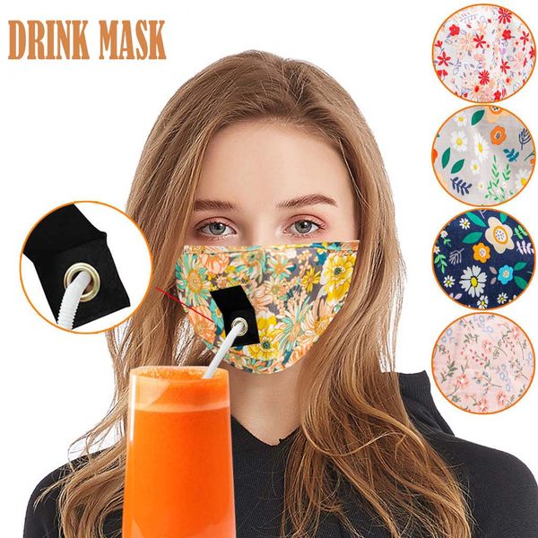 

party drink masks for children anti pm2.5 pollution fog cotton mouth straw mask reusable washable dustproof protective face cover