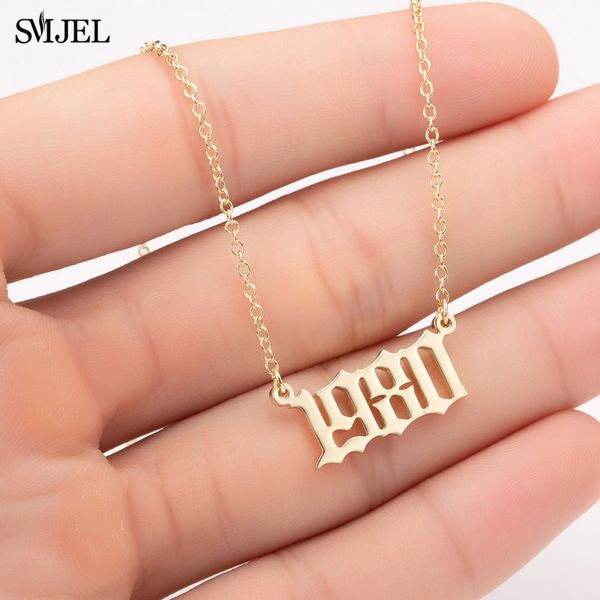 

smjel custom jewelry special date year number necklace for women 1989 1990 1996 1997 1999 from 1980 to 2019 personalized collare, Silver