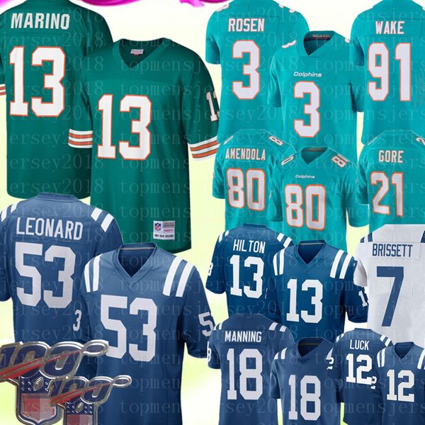 

13 dan marino miami # dolphin 3 josh rosen jersey indianapolis 53 darius leonard colt 13 t.y. hilton 7 jacoby brissett peyton manning, Black;red