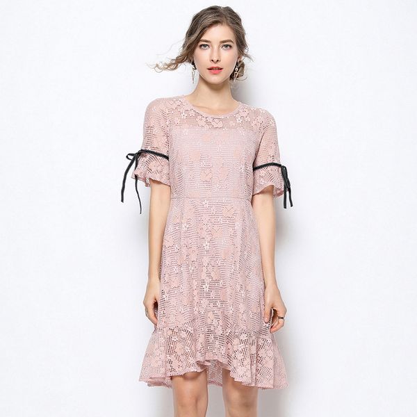 

2019 new summer lace dress women plus size fat mm cute pink elegant women's dresses female party dress, Black;gray