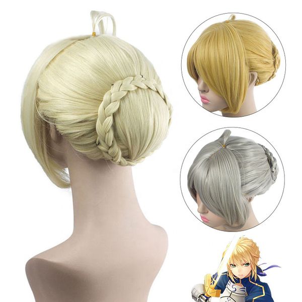 

ailiade fate/stay night arturia pendragon saber wig blonde styled updo cosplay full wigs+ wig cap, Black