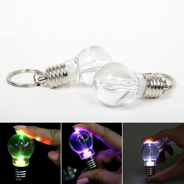 

led bulb keychain glowing flashlight keychain clear plastic bulb shaped key ring luminous mini spiral bulb key chain, Silver