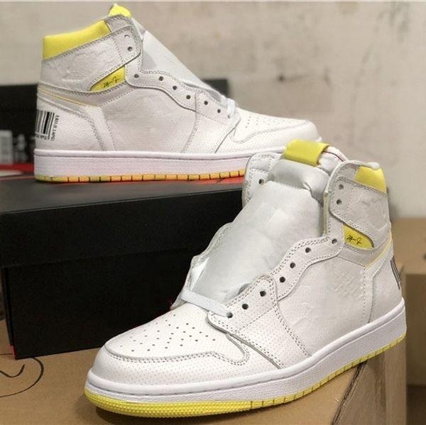 

первый класс полета баскетбольная обувь 1s штрих-код лимонно-желтый 2019 новый дизайнер мужская мода спортивная тренер кроссовки размер 7-12