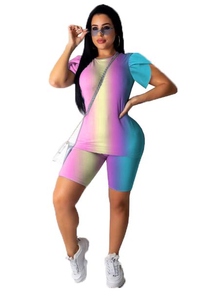 

women 2 piece shorts set fashion short sleeves t-shirt shorts tracksuit tie-dye design outfit sportswear summer casual clothing d52203ly, White