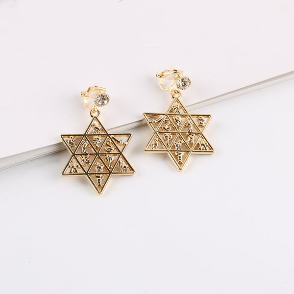

fashion gold color star of david clip on earrings hanging hexagram geometric no piercing ear clips for women 2018 female jewelry, Silver