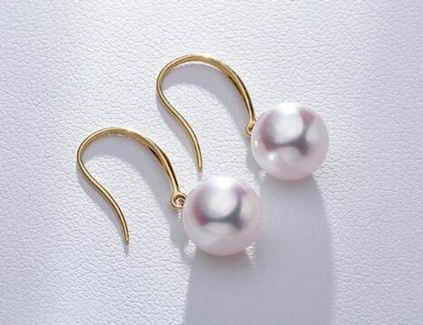 

a pair natural 9-10mm south sea genuine white pearl round pendant 14k, Golden