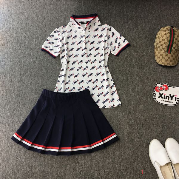 

20s designer women's skirt suit fashion brand women polo shirt casual pleated skirt two-piece suit slim slimming tide size -xl, White