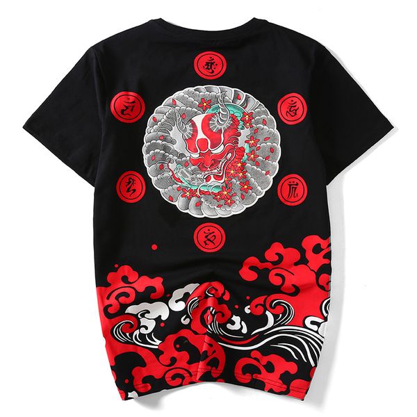 

japanese tide brand harajuku style ukiyo-e demons wave cotton loose big yards summer new men's short-sleeved t-shirt, White;black