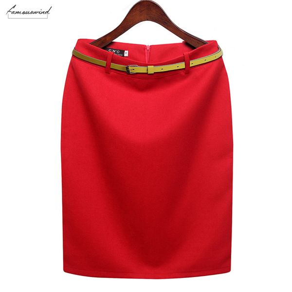 

plus s 3xl skirt size winter autumn pencil belt formal ol wear to work medium length high waist skirt womens, Black