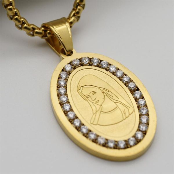 

holy virgin mary pendant necklace religious gold color cubic zircon golden necklace women collier femme christian jewelry, Silver